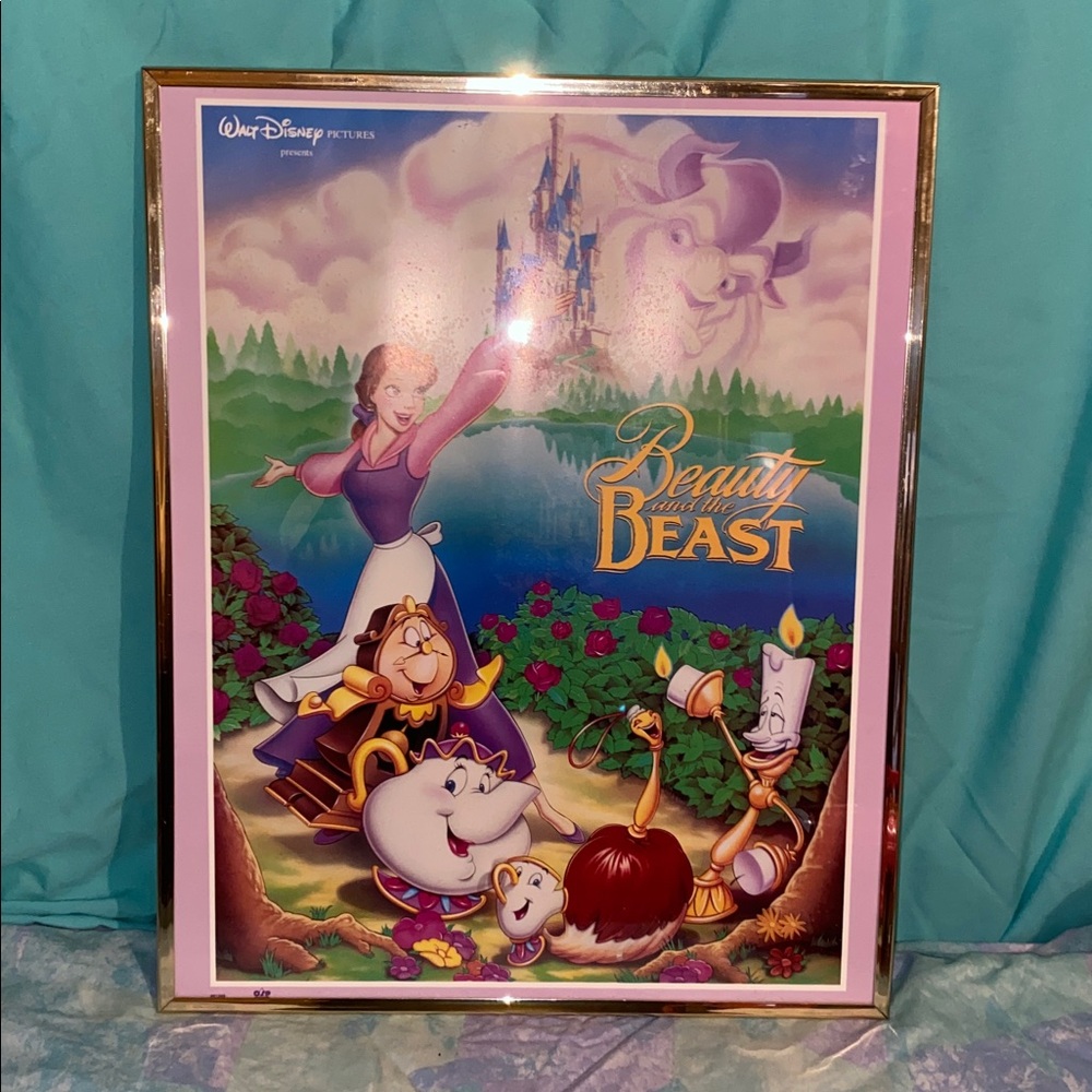 Disney Beauty and the Beast Poster - framed- nice shape 90s OSP 81989